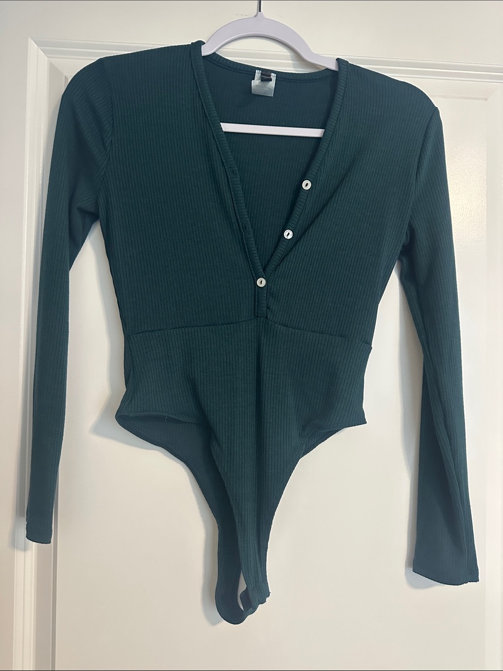 NanaMacs Forest Green Ribbed Long Sleeve V-Neck Bodysuit
